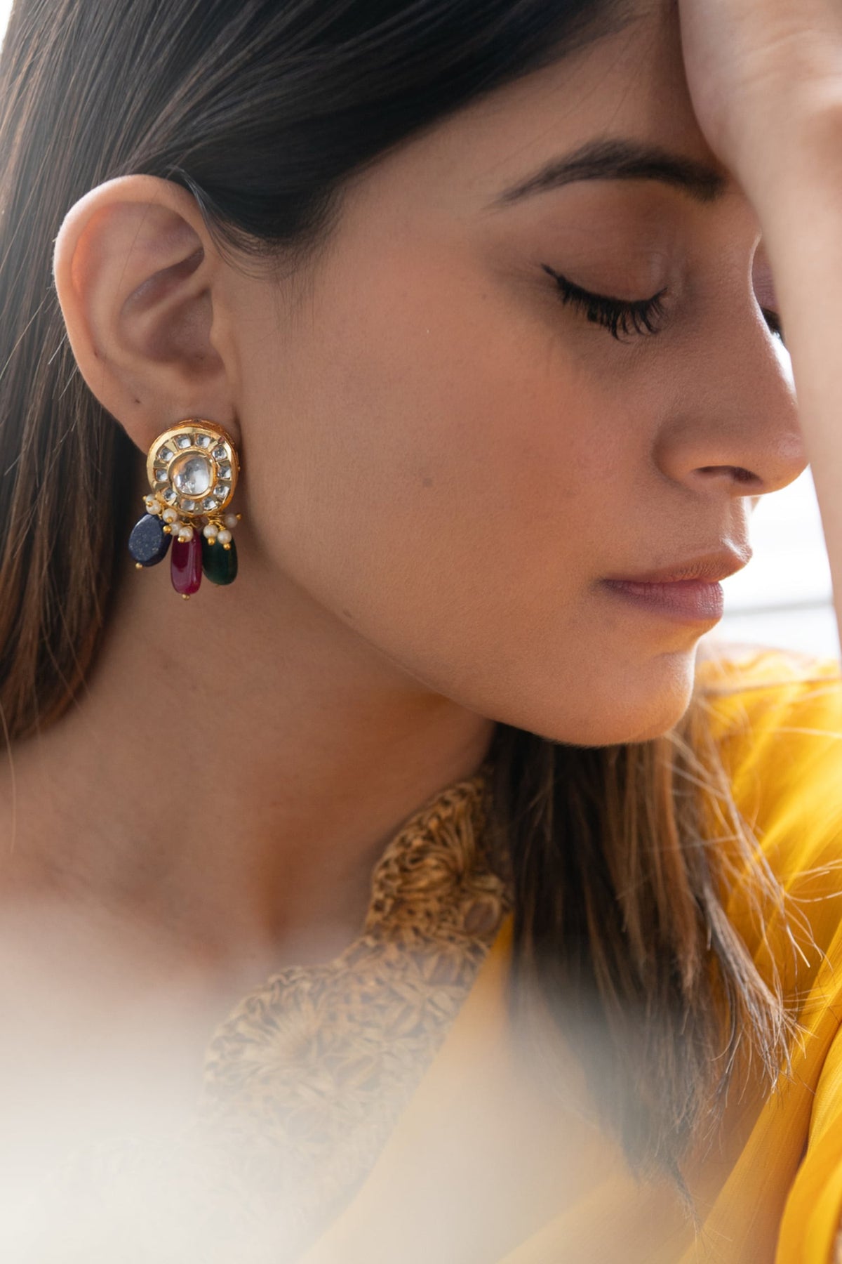 Kundan Encrusted Bead Drop Earrings 