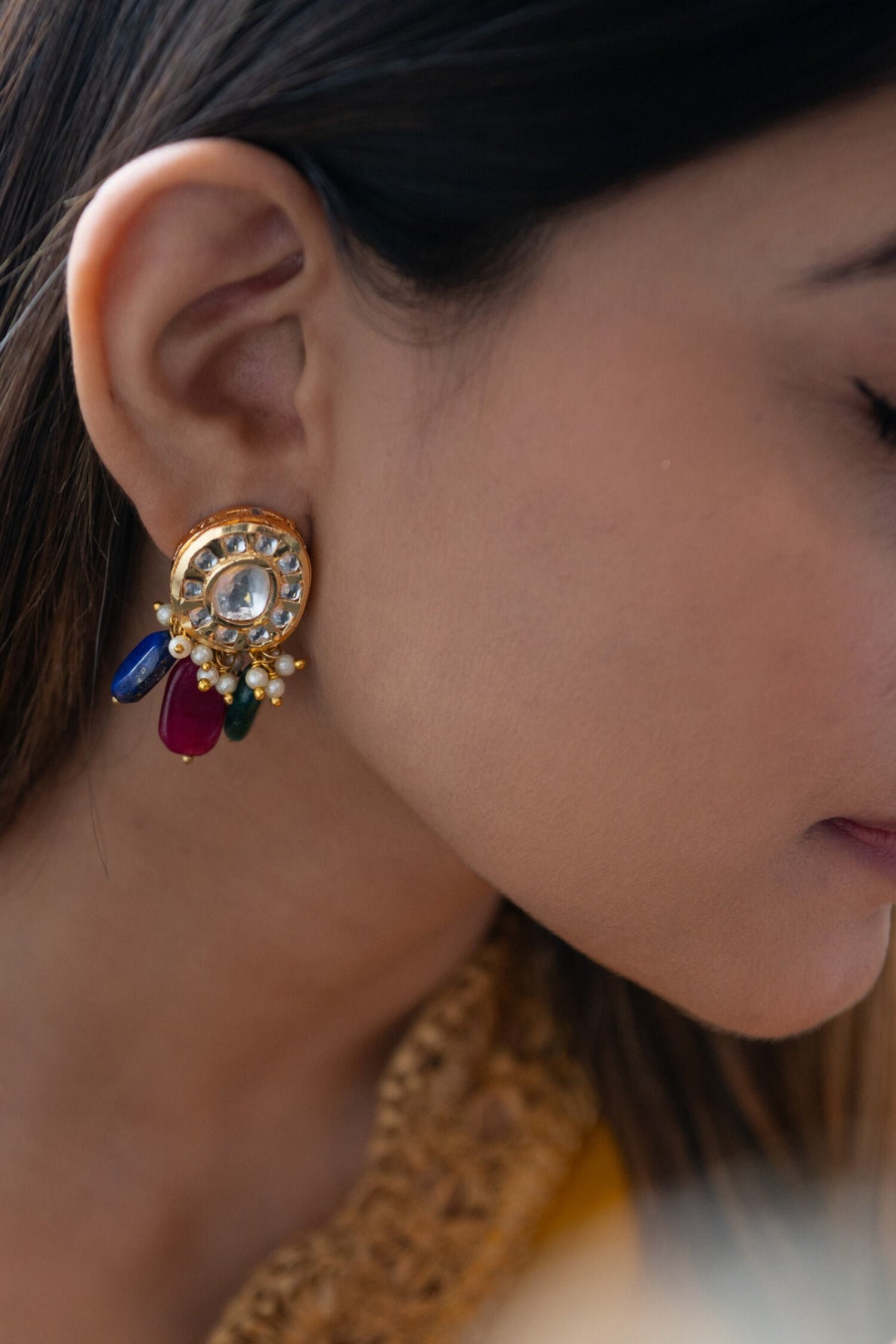 Kundan Encrusted Bead Drop Earrings 