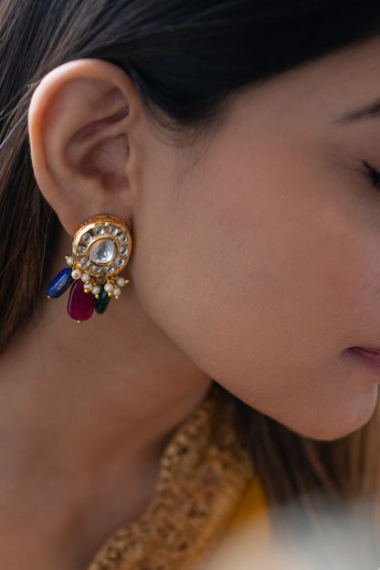 Kundan Encrusted Bead Drop Earrings 