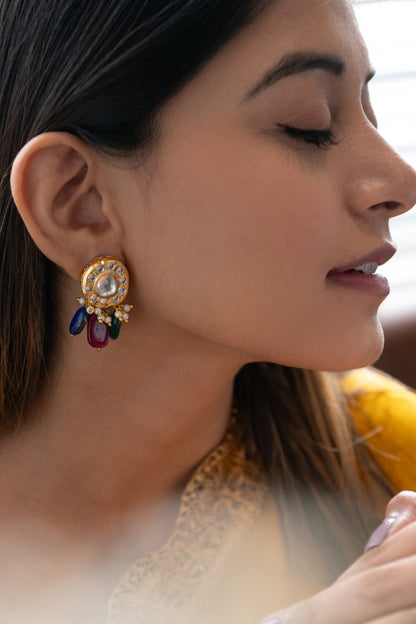 Kundan Encrusted Bead Drop Earrings 