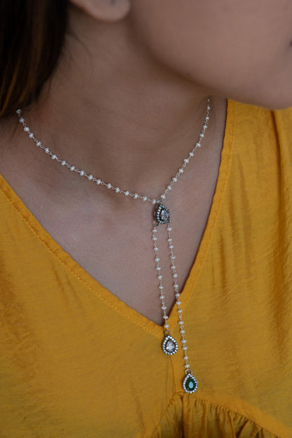 Faux Diamond Pearl String Necklace 
