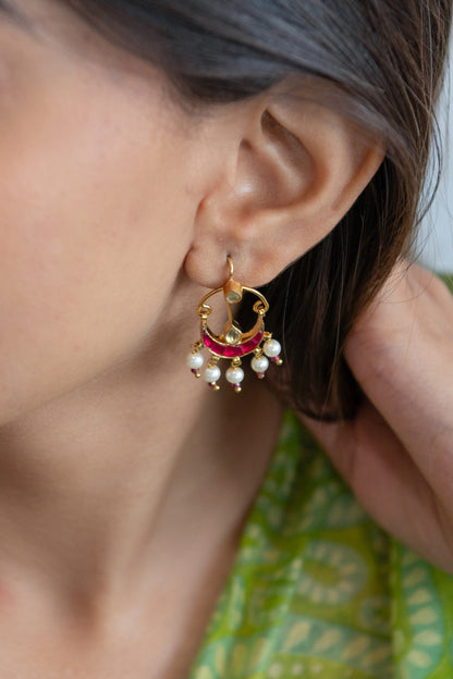 Kundan & Stone Embellished Crescent Earrings 