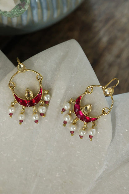 Kundan & Stone Embellished Crescent Earrings 
