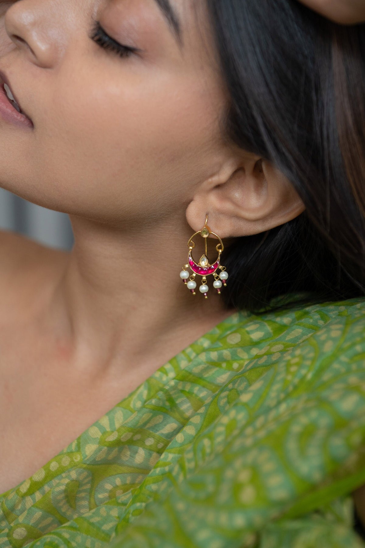 Kundan & Stone Embellished Crescent Earrings 