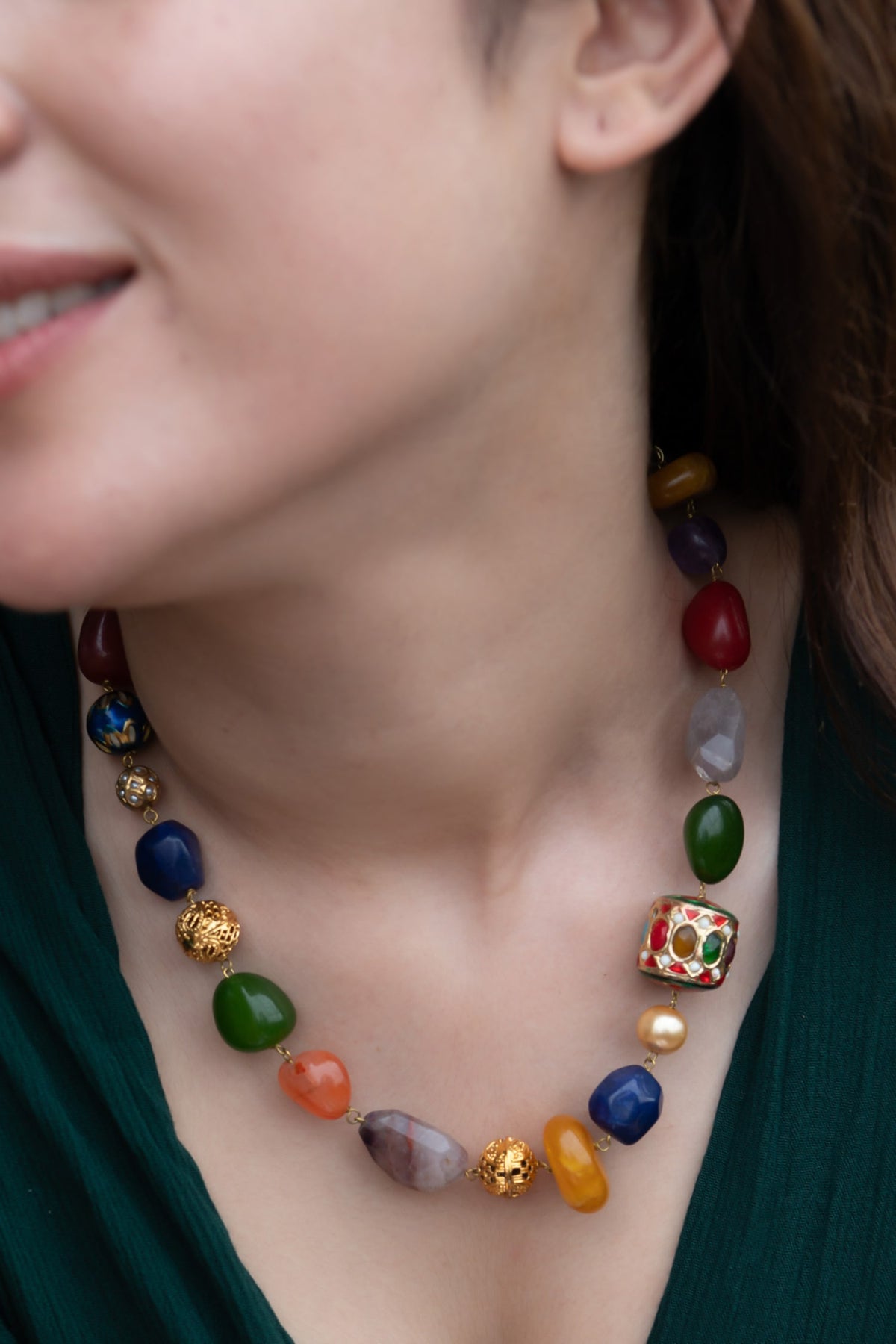 Navratna Stones Embellished Necklace 