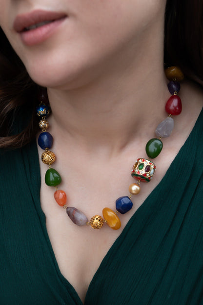 Navratna Stones Embellished Necklace 