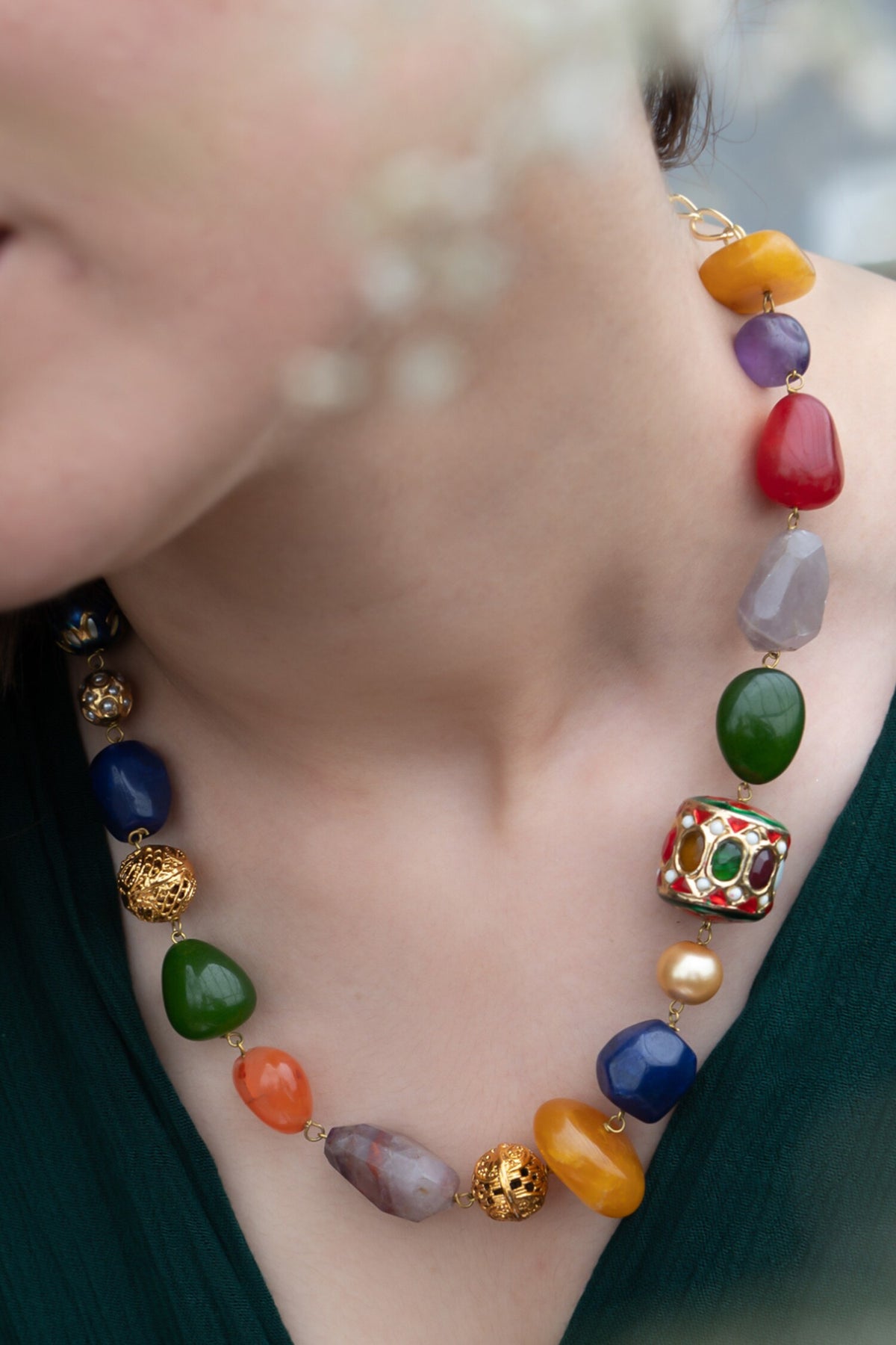 Navratna Stones Embellished Necklace 