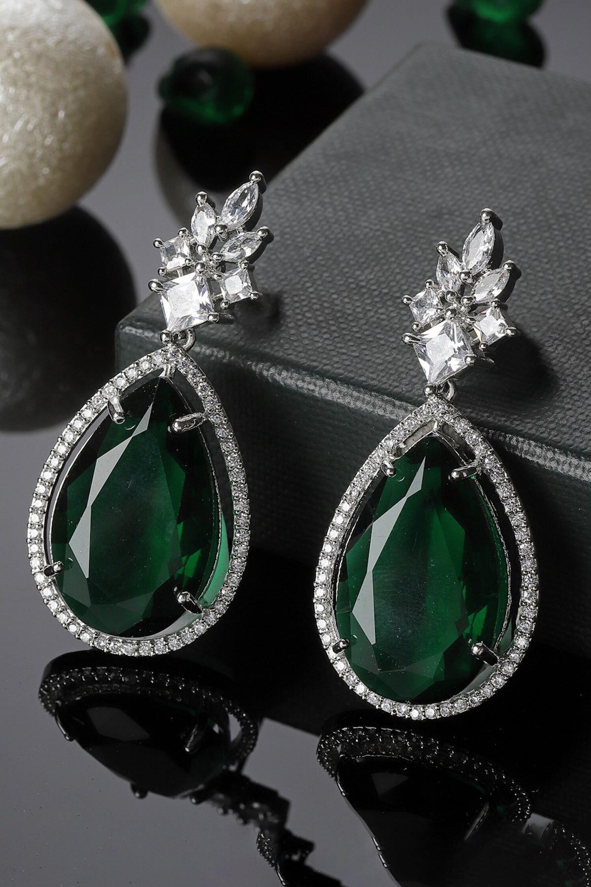 Natural Stone Encrusted Drop Earrings 