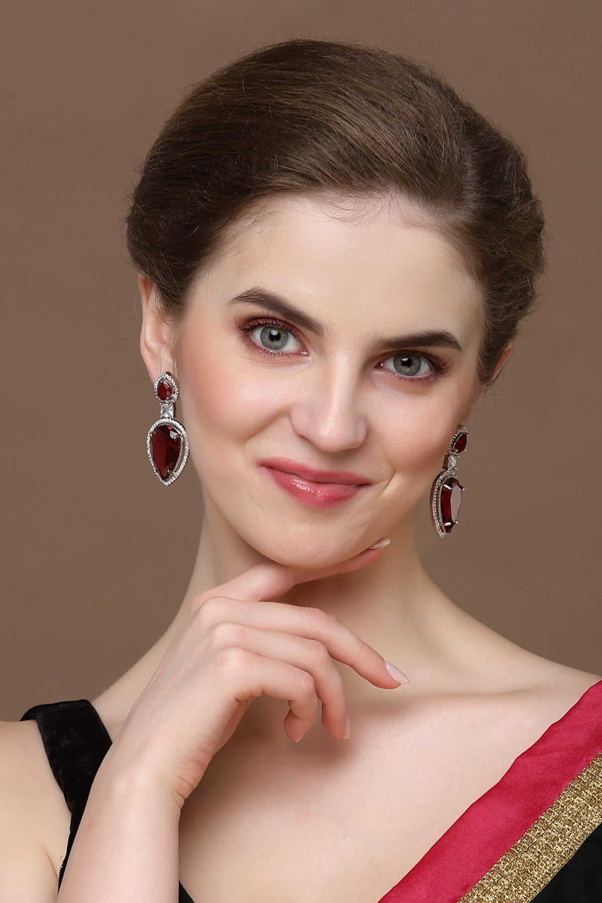 Double Lined Up Stone Encrusted Earrings 