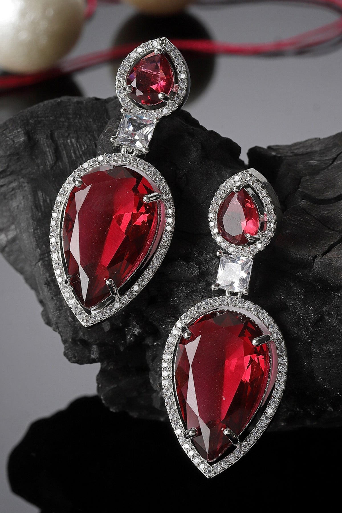 Double Lined Up Stone Encrusted Earrings 