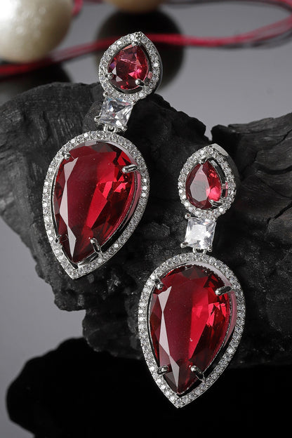Double Lined Up Stone Encrusted Earrings 