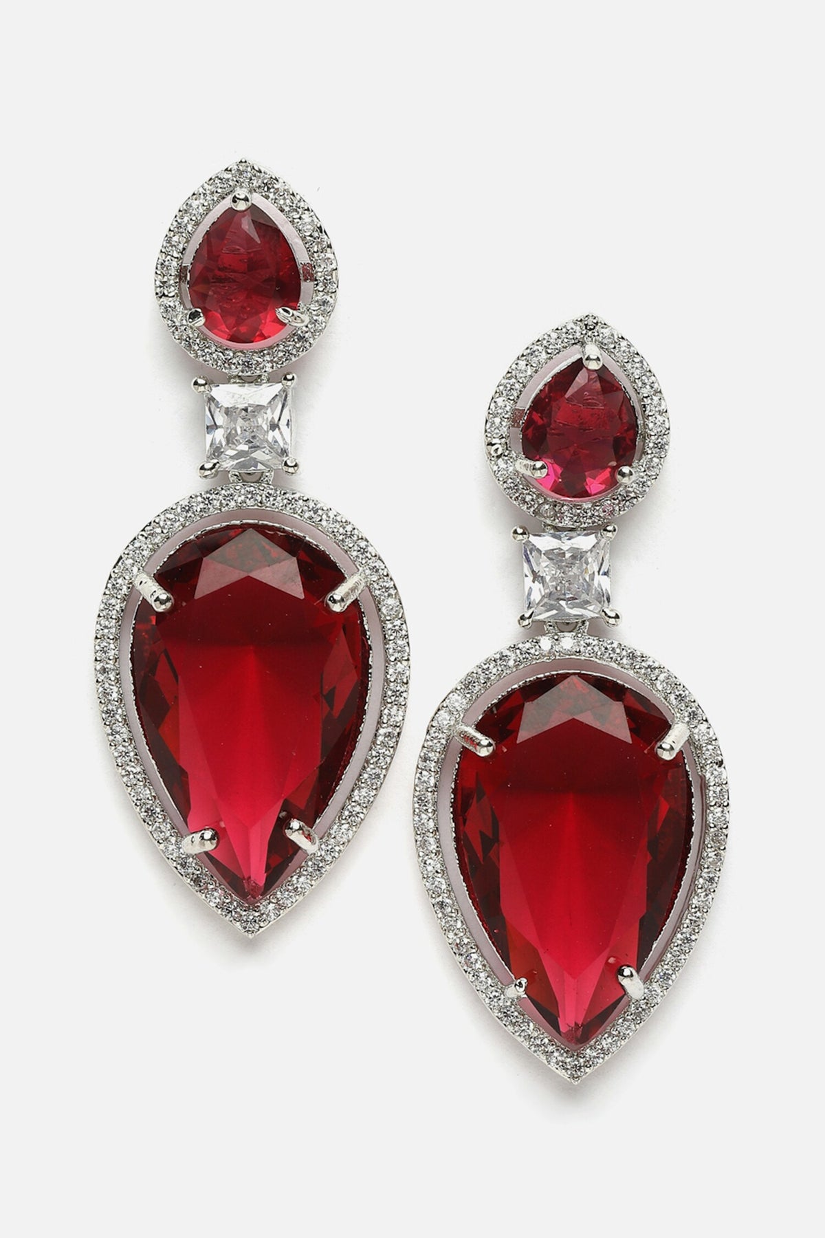 Double Lined Up Stone Encrusted Earrings 