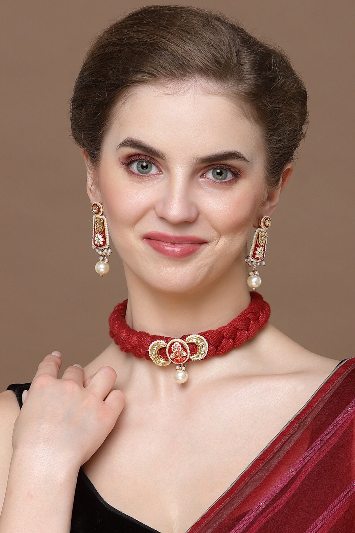 Crescent Shaped Hand Braided Pendant Choker Set 