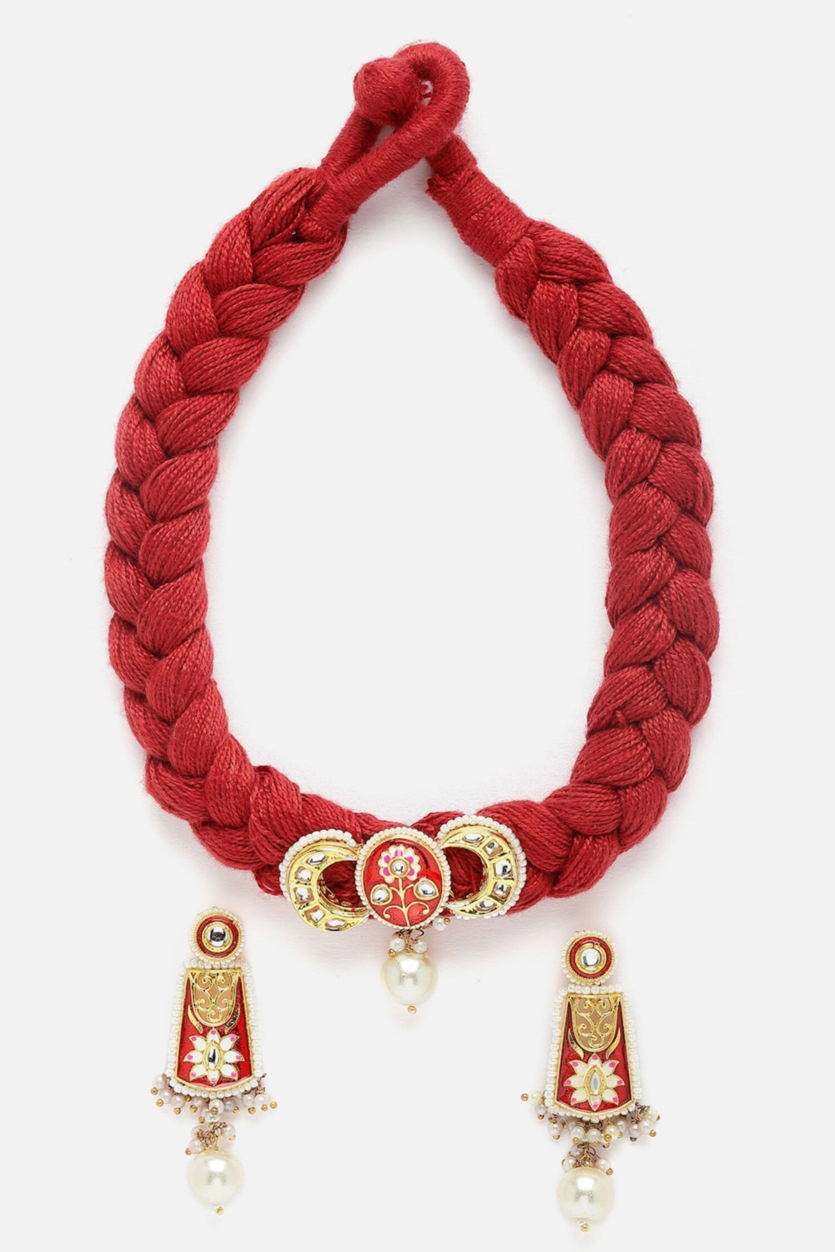 Crescent Shaped Hand Braided Pendant Choker Set 