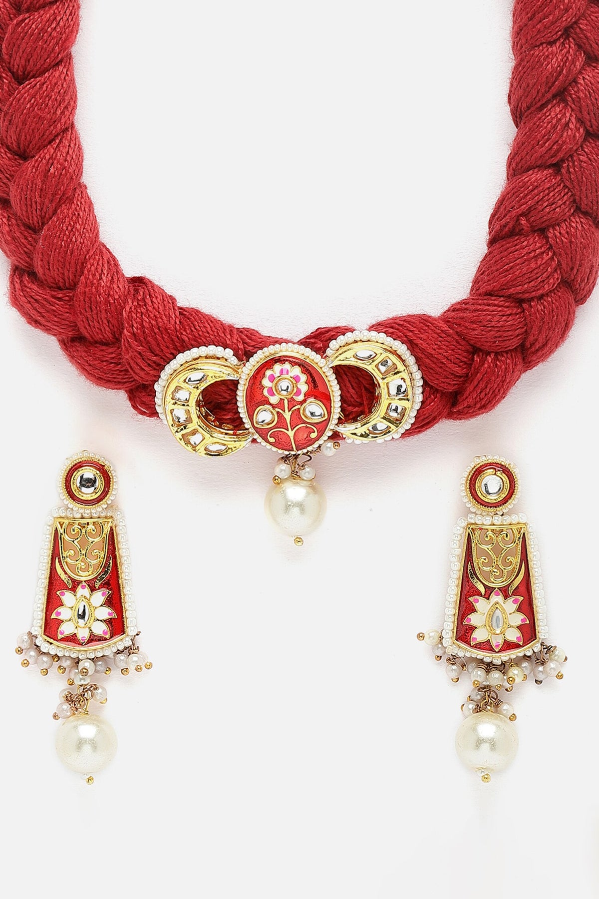 Crescent Shaped Hand Braided Pendant Choker Set 