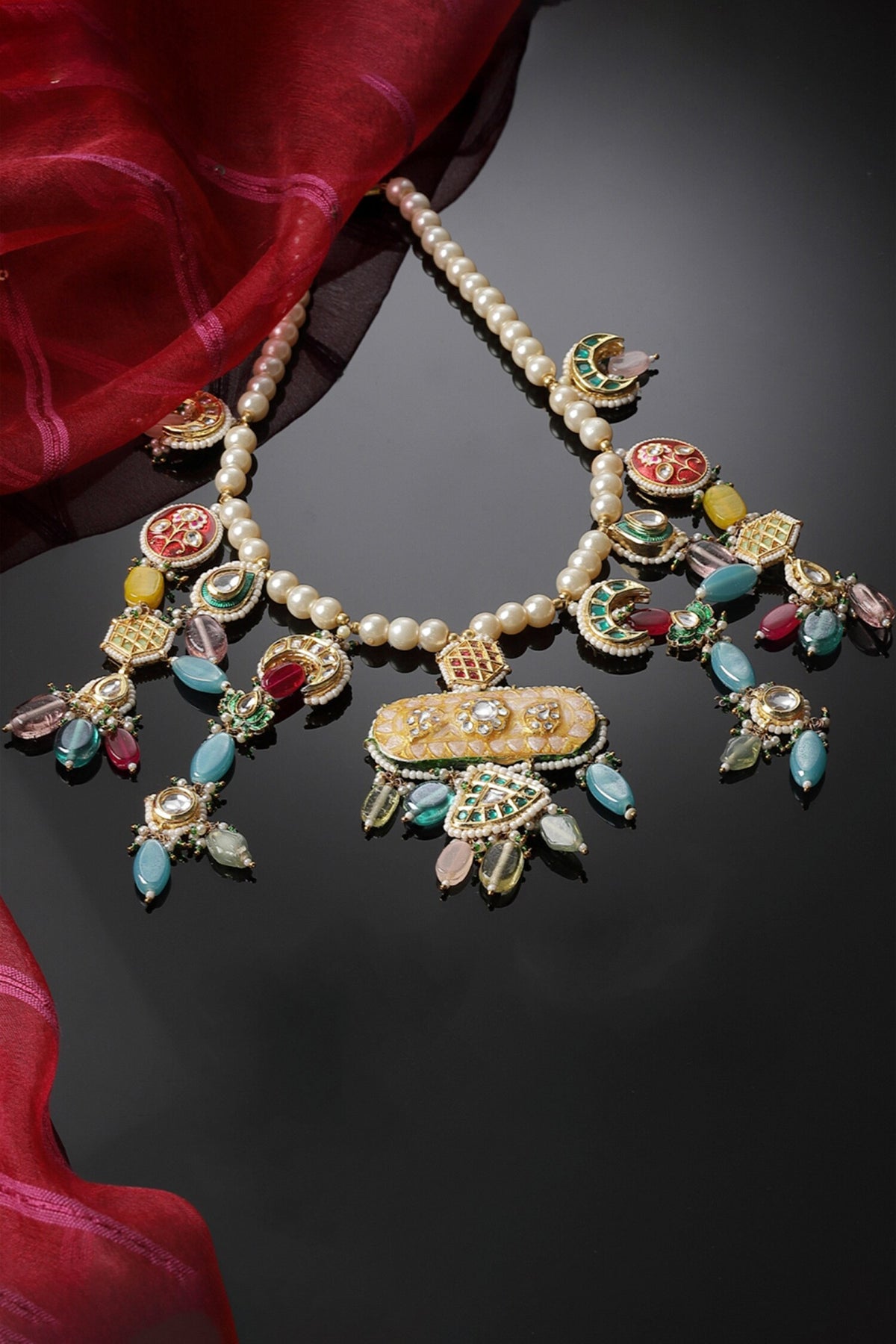 Natural Stone Embellished Pendant Necklace 