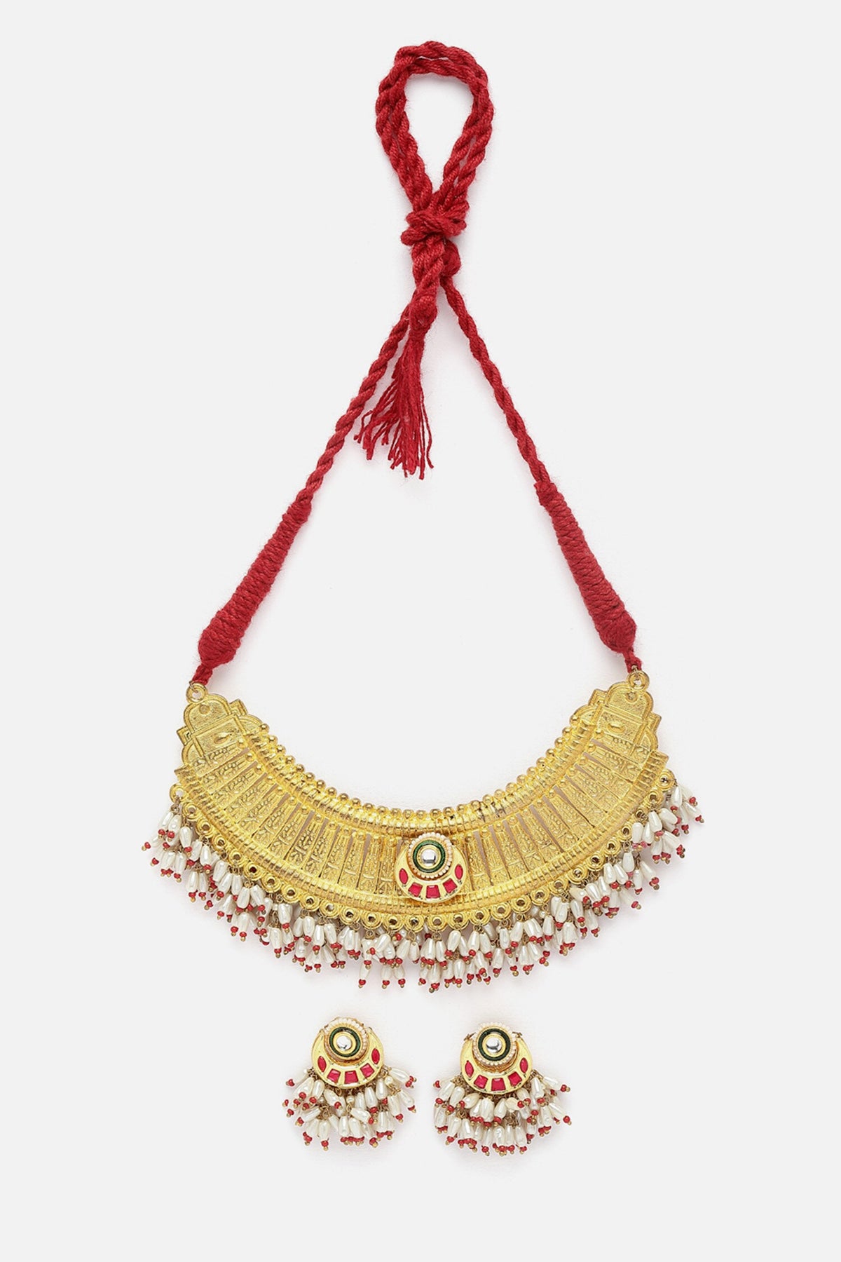Geometric Carved Necklace Set 