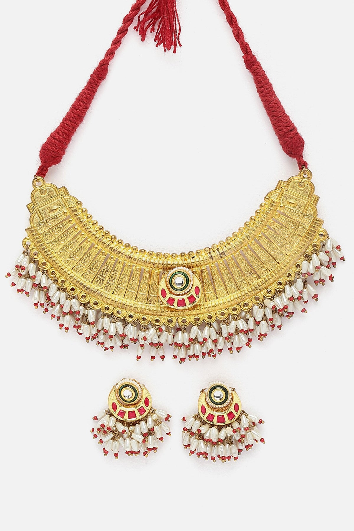Geometric Carved Necklace Set 