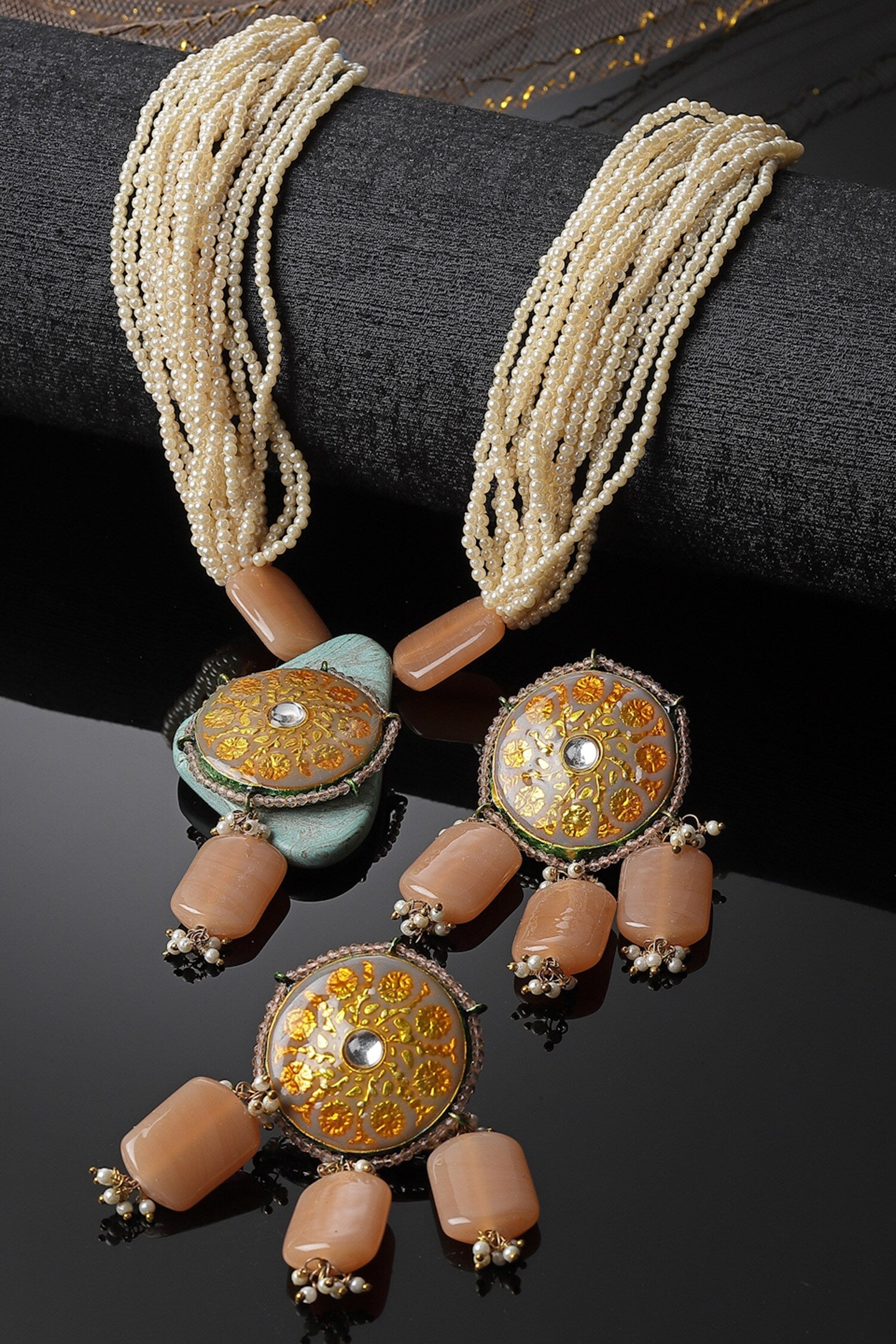Stone Embellished Layered Pendant Necklace Set 