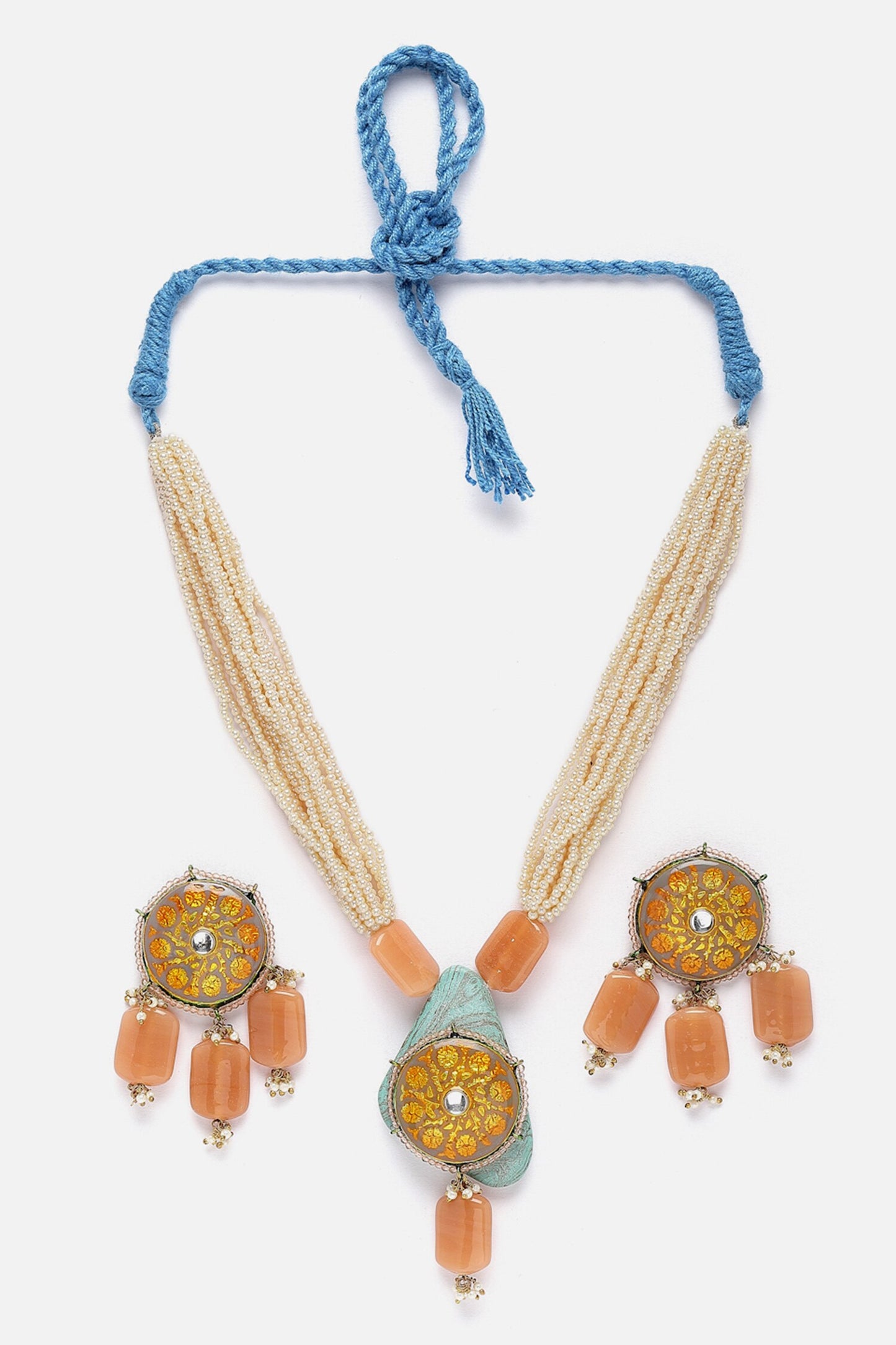 Stone Embellished Layered Pendant Necklace Set 