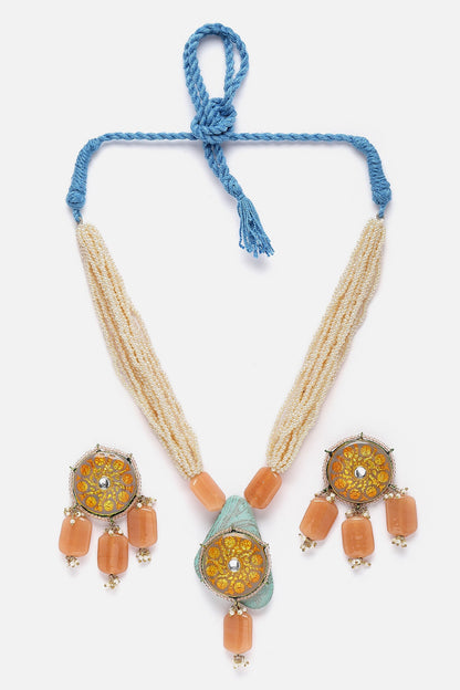 Stone Embellished Layered Pendant Necklace Set 