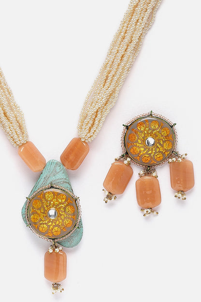 Stone Embellished Layered Pendant Necklace Set 