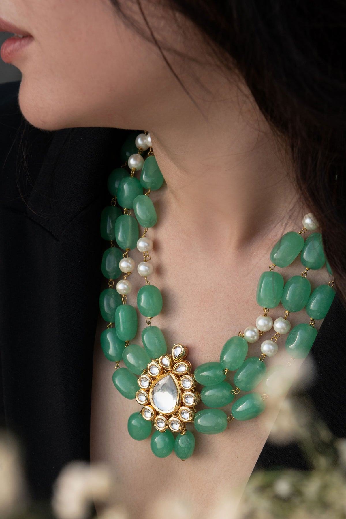 Kundan Embellished Bead Necklace 
