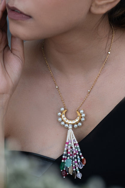 Half Moon Kundan Studded Pendant Necklace 