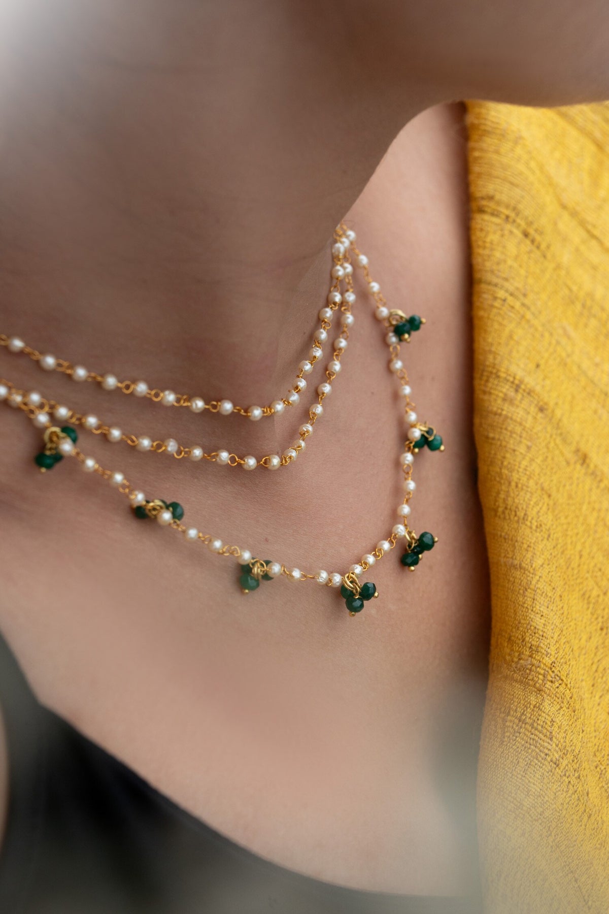 Pearl Layered Embellished Necklace 