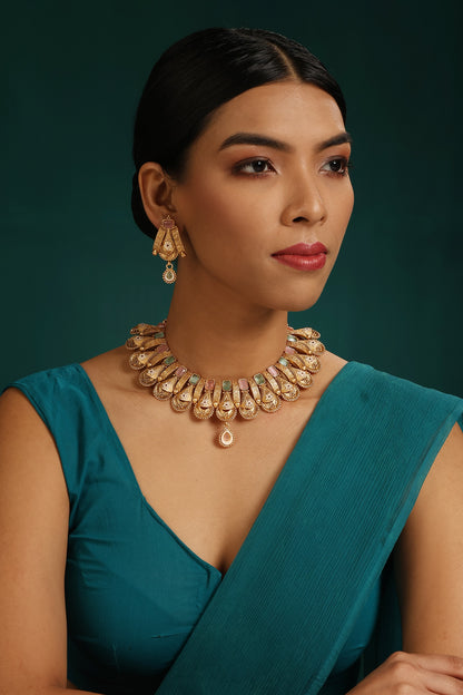 Stone Embellished Temple Necklace Set 