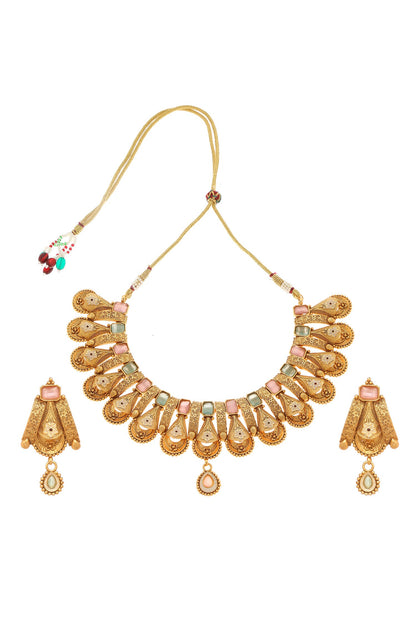 Stone Embellished Temple Necklace Set 