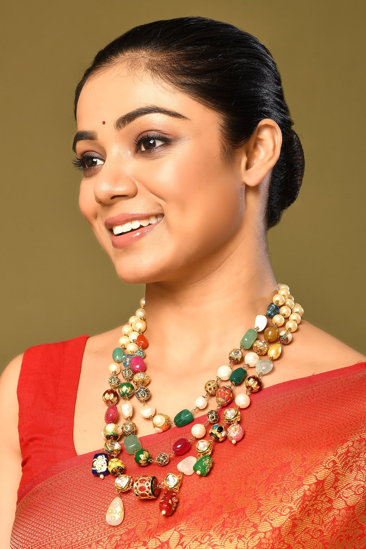 Stone Studded Triple Layered Necklace 