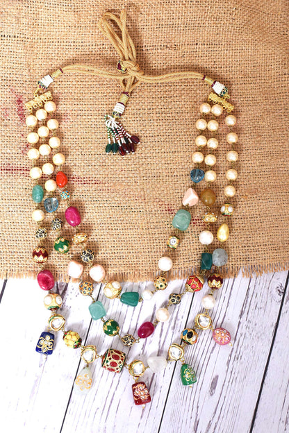 Stone Studded Triple Layered Necklace 