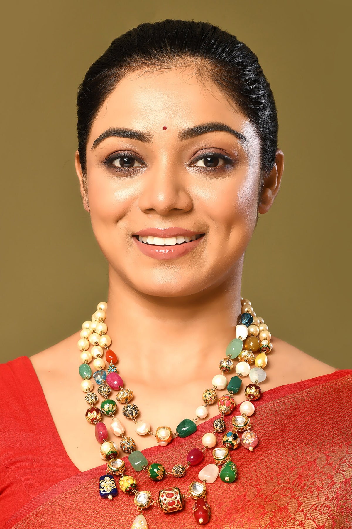 Stone Studded Triple Layered Necklace 