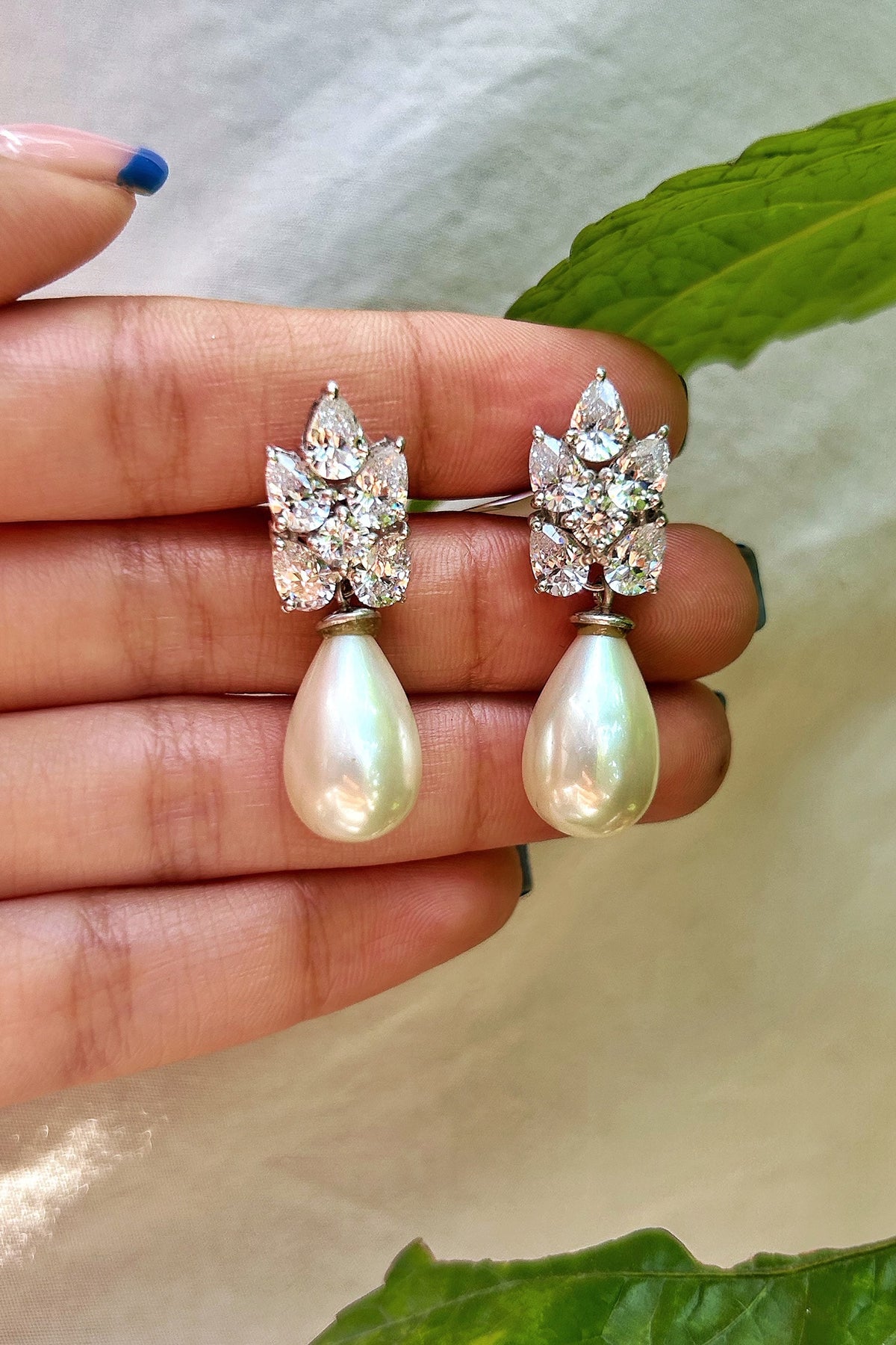 White Rhodium Plated Dangling Earrings 