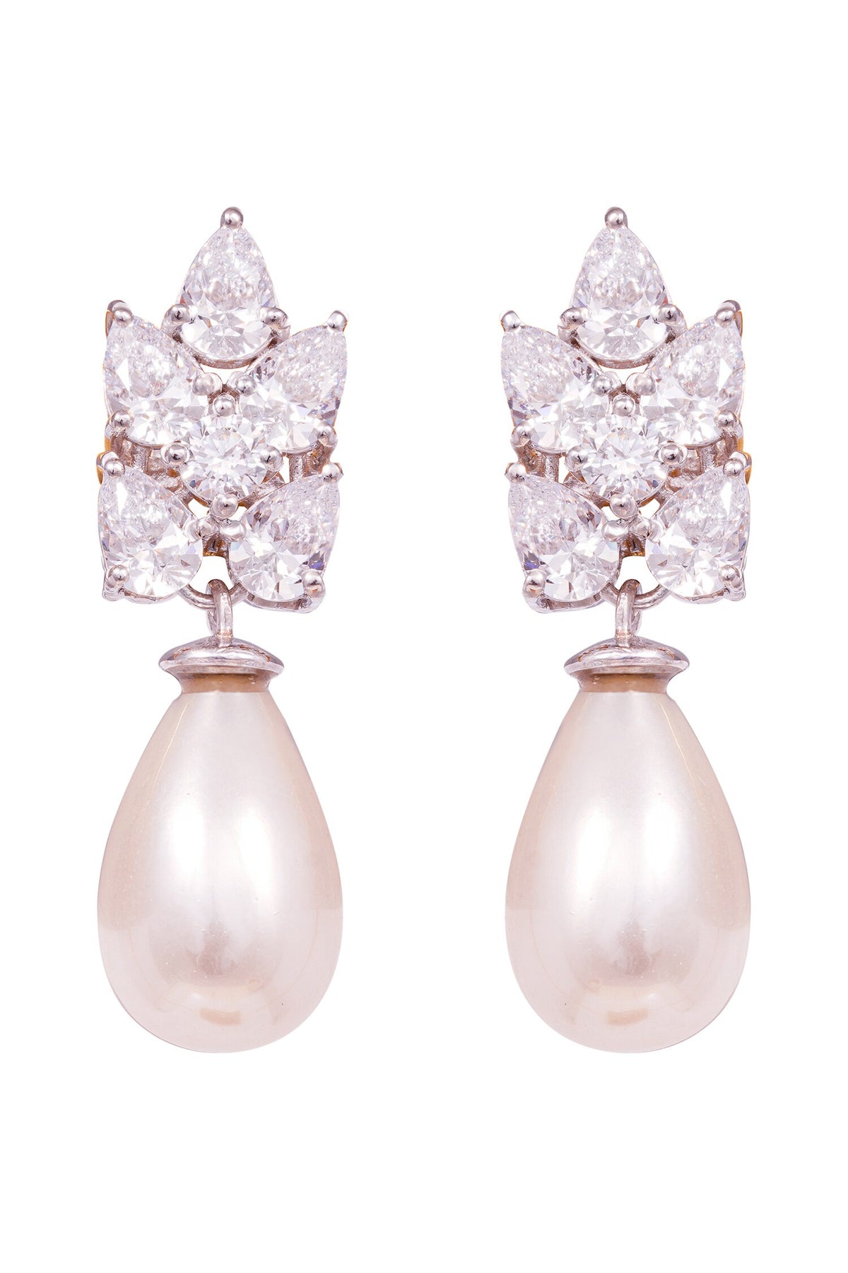 White Rhodium Plated Dangling Earrings 