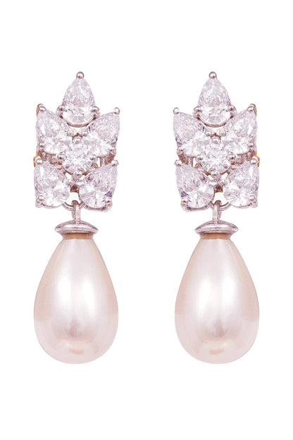 White Rhodium Plated Dangling Earrings 