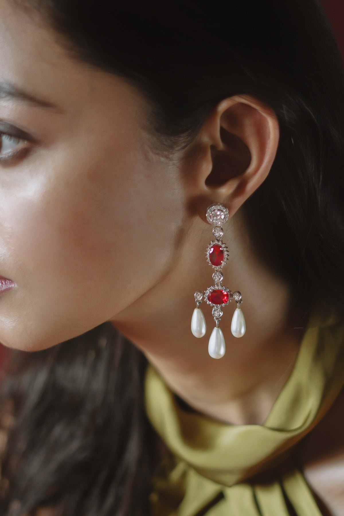 Faux Ruby Stone Encrusted Earrings 