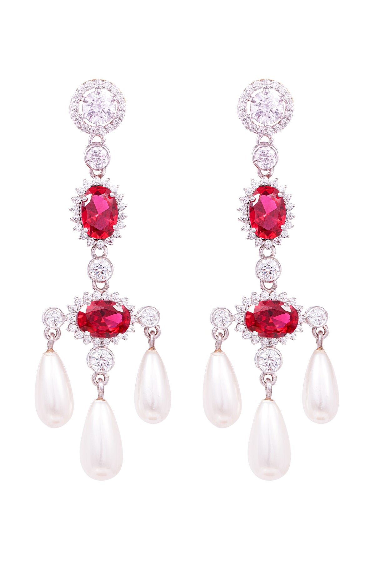 Faux Ruby Stone Encrusted Earrings 