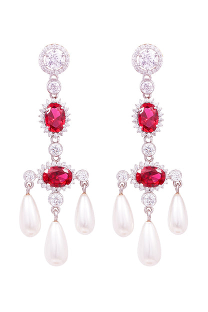 Faux Ruby Stone Encrusted Earrings 