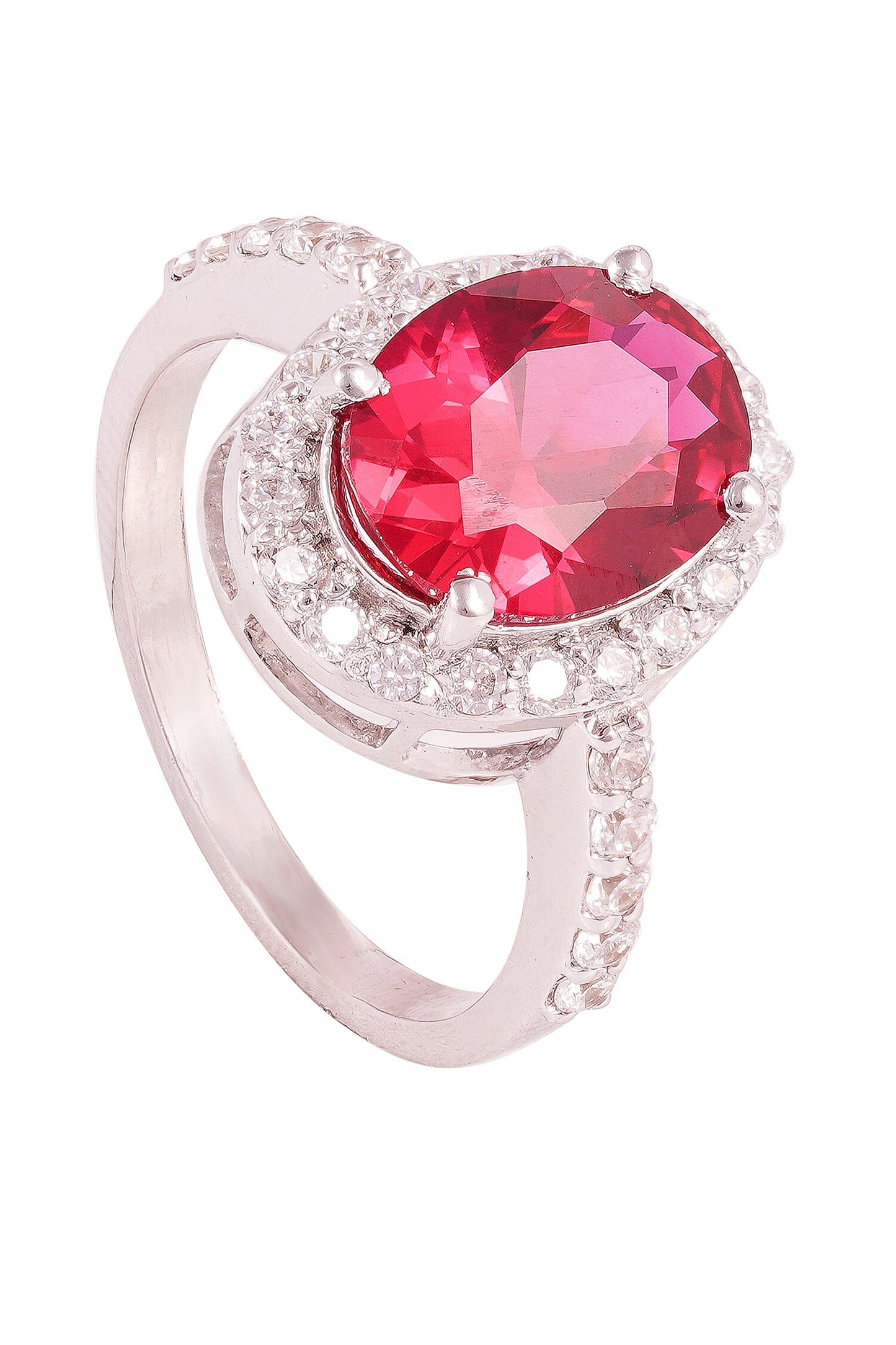 Red Cubic Zirconia Halo Ring 