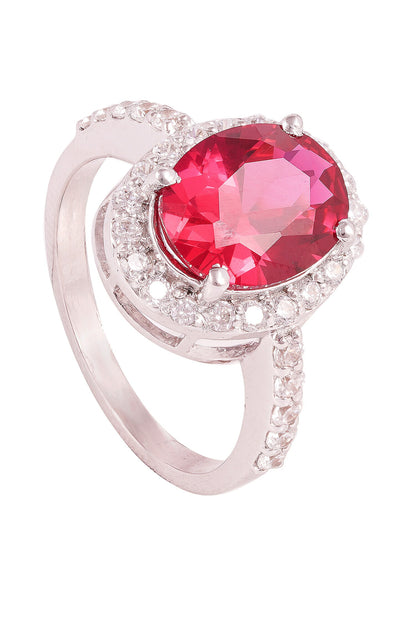 Red Cubic Zirconia Halo Ring 