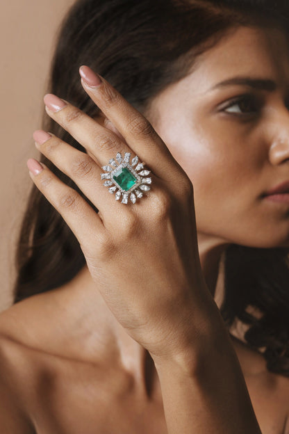 Faux Emerald Doublet Stone Ring 