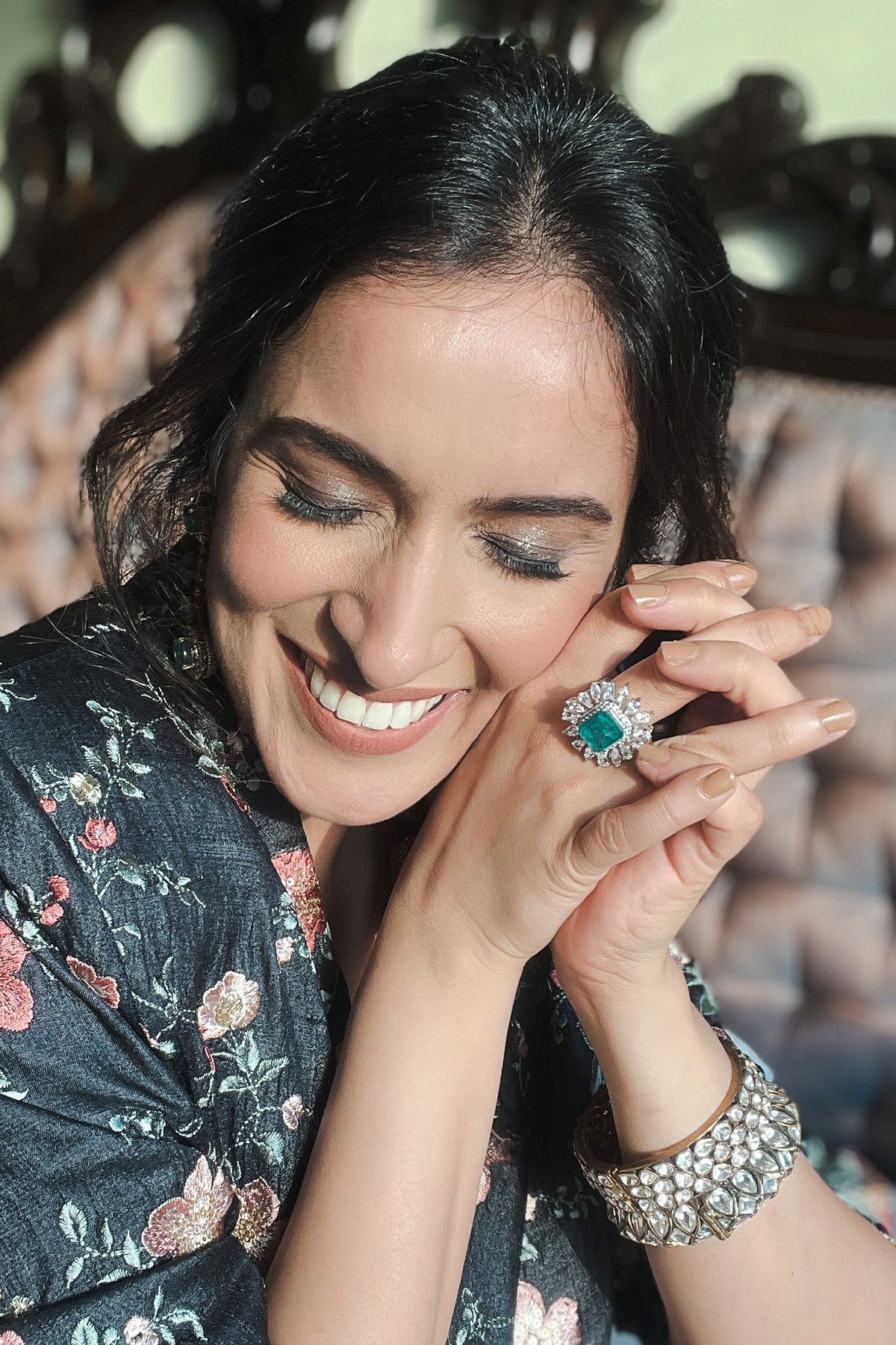 Faux Emerald Doublet Stone Ring 