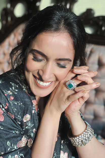 Faux Emerald Doublet Stone Ring 