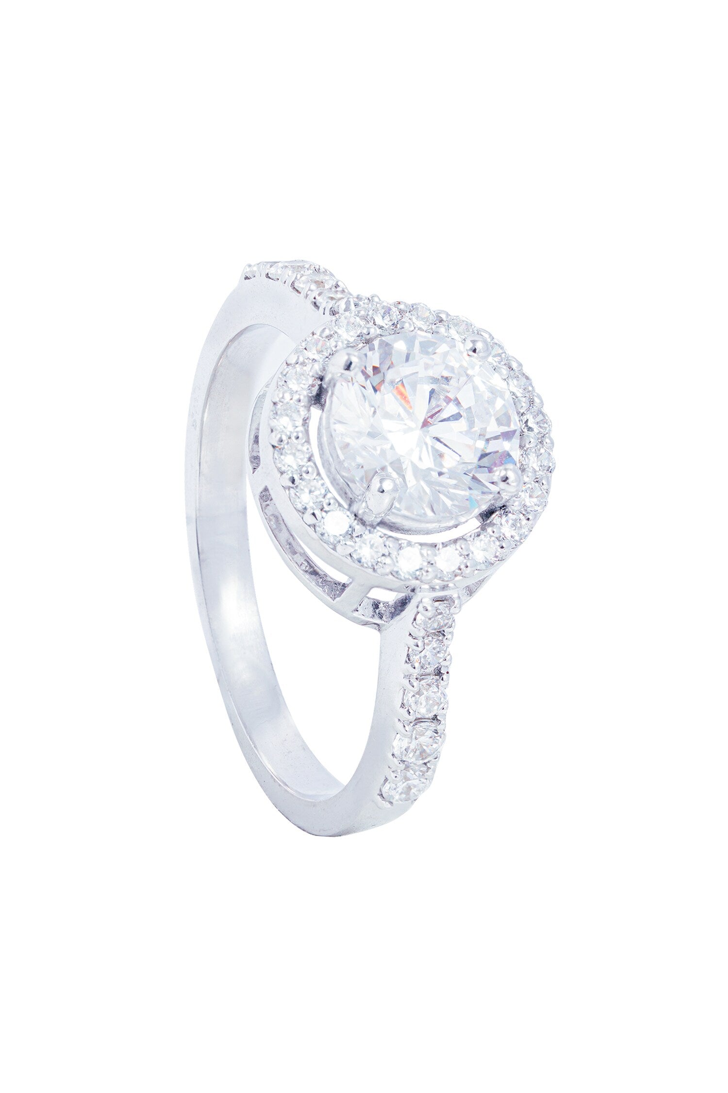 Round Halo Solitaire Ring 