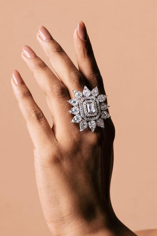 Octagon Shaped Embellished Ring 