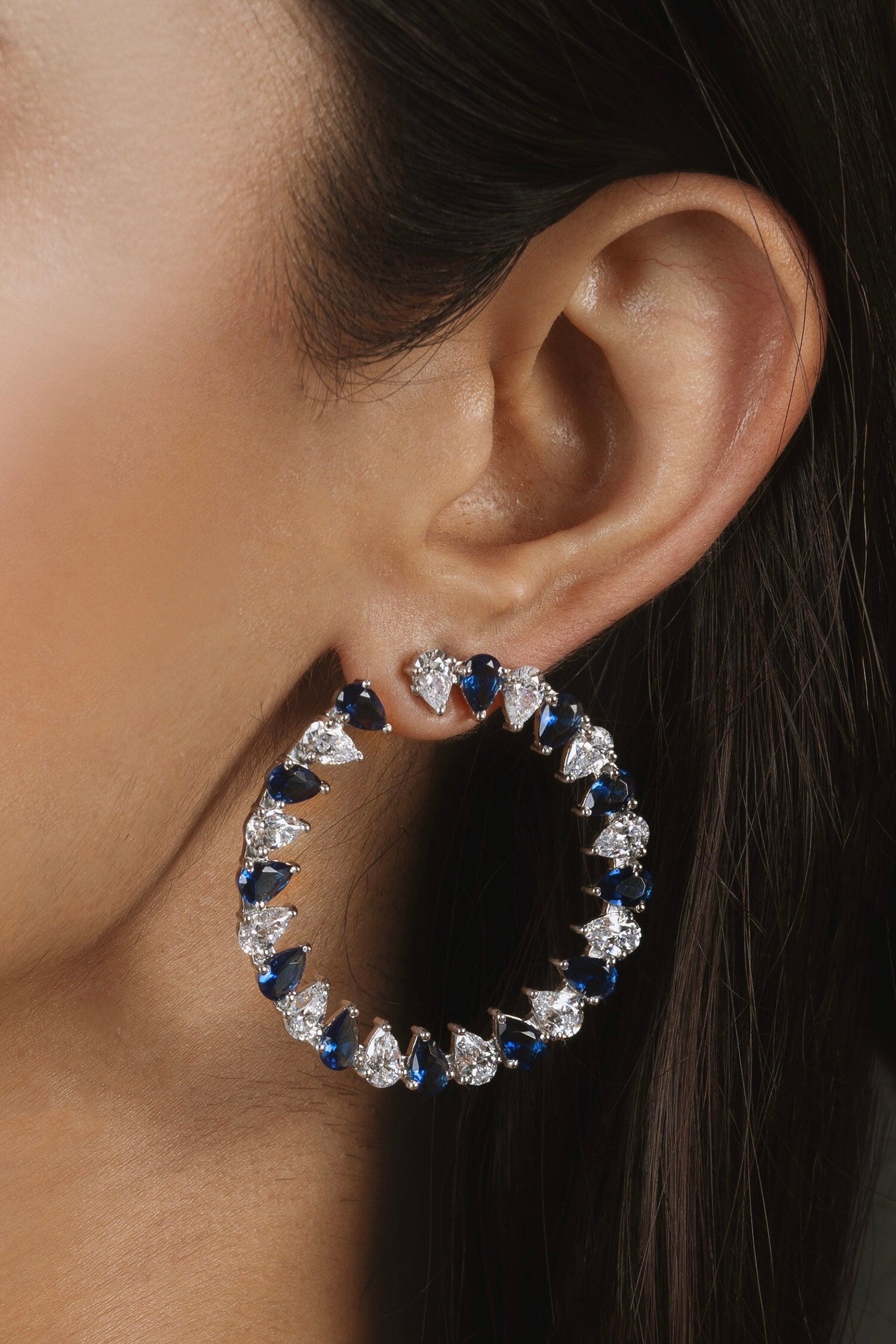 Stone Embellished Hoop Earrings 