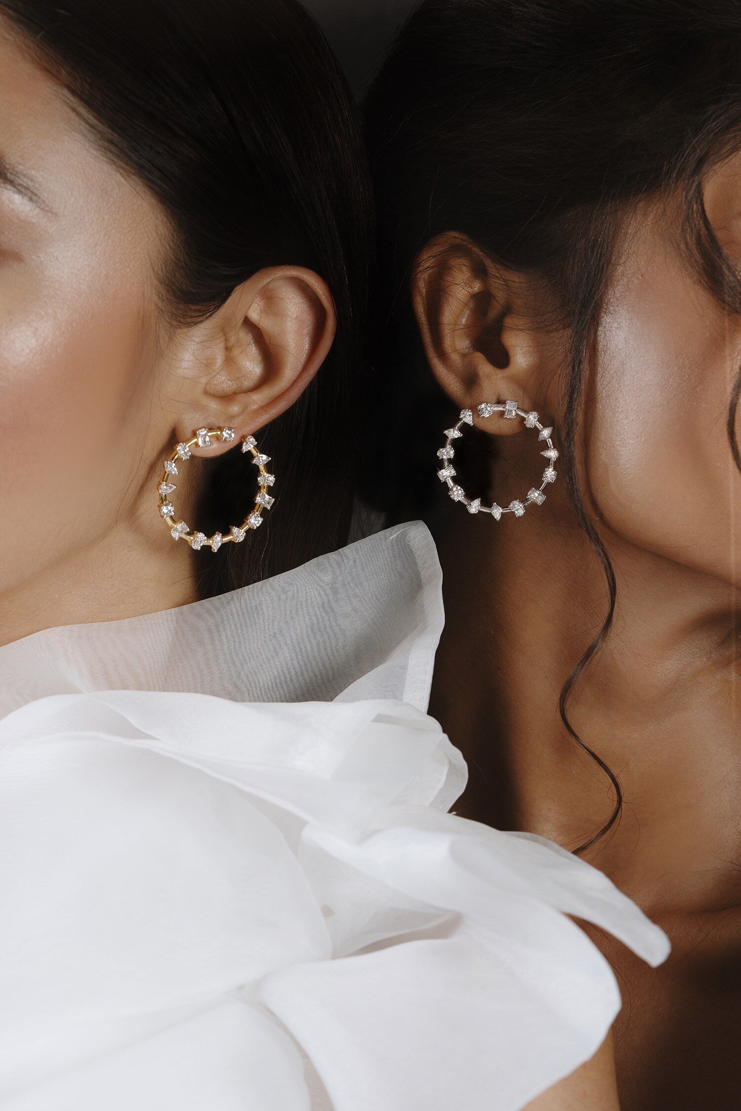 Geometric Cut Work Hoop Earrings 