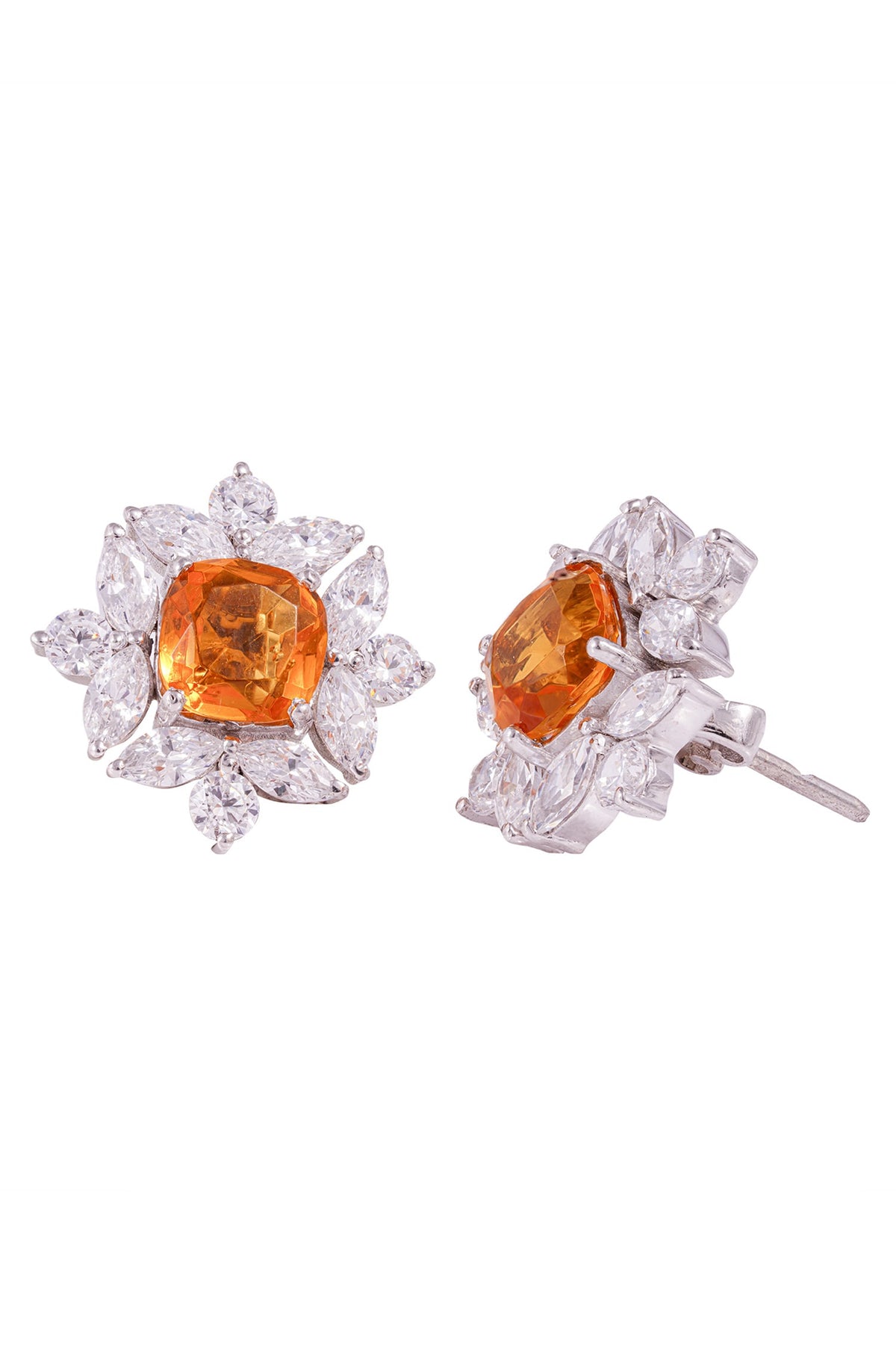 Floral Yellow Cushion Stud Earrings 